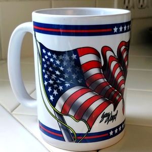 American flag/God Bless America White Large Ceramic Coffee Mug